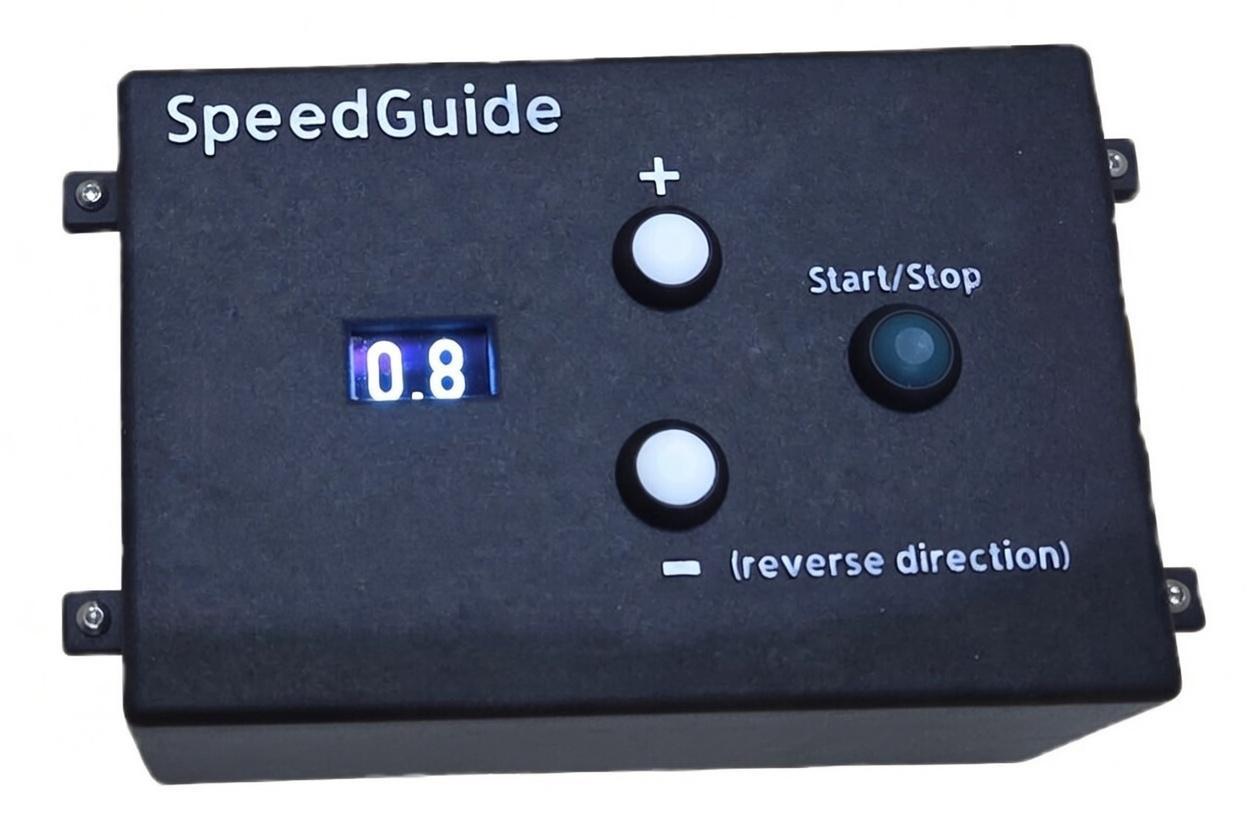 Front view of SpeedGuide control unit showing OLED display and control buttons